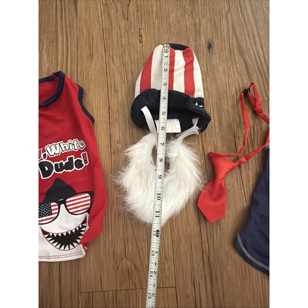 dog clothes lot 4th Of July Themed Red White Blue Shirts Hat Tie Size S/m